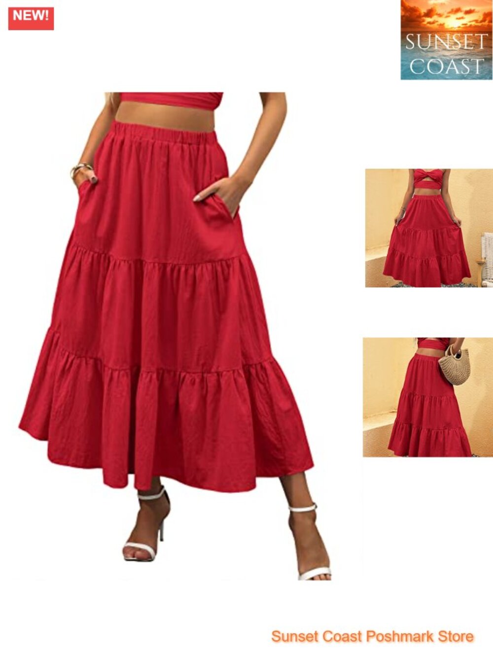 Ruffle Tiered A-Line Maxi Skirt with Elastic Waist